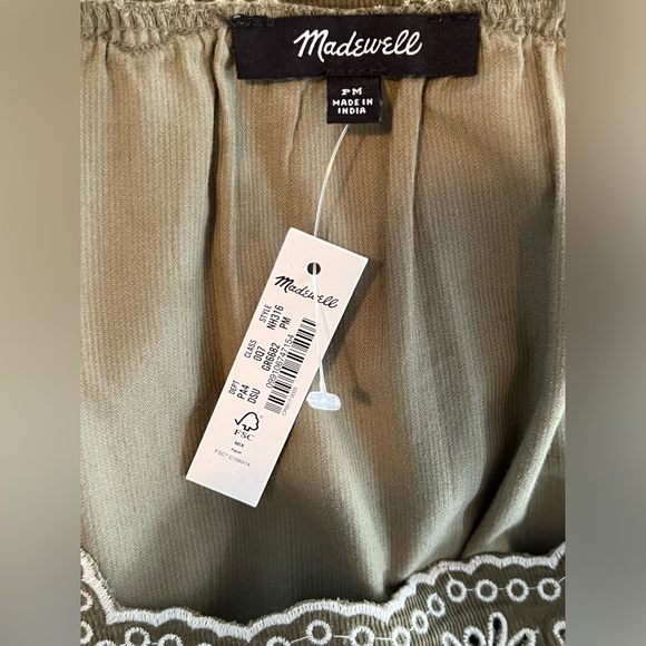 NWT Madewell Embroidered Corduroy Square-Neck Mini Dress - Green - Medium Petite - Picture 9 of 11